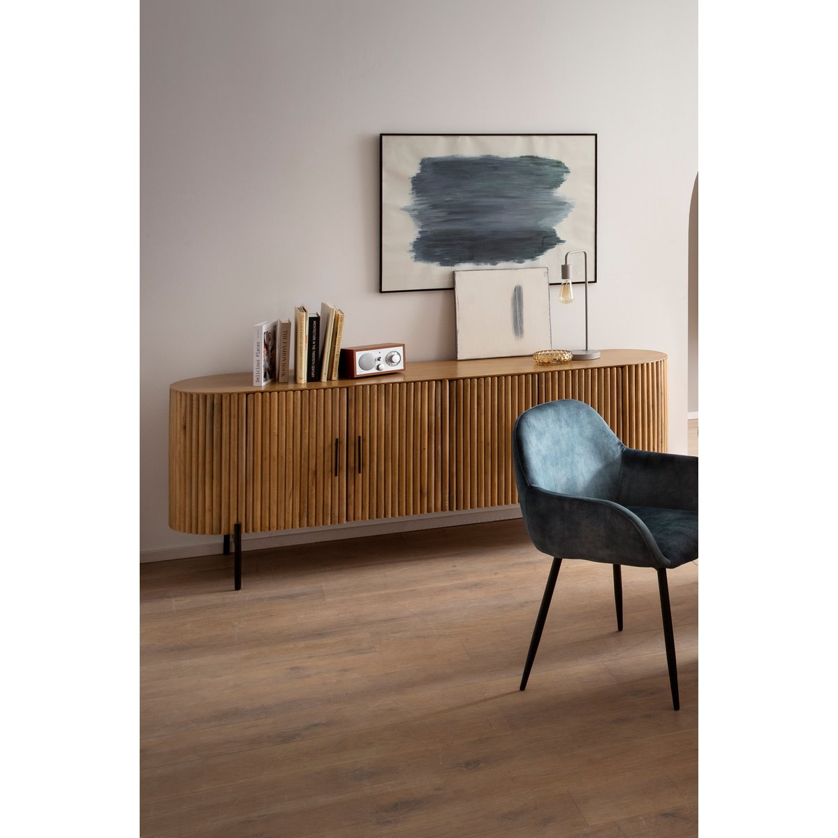 TV cabinet with mango wood and slats